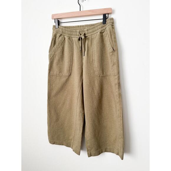 Athleta Farallon Heathered Wide Crop Pant Womens 4P Olive Green Wide Leg Cotton - Picture 4 of 14